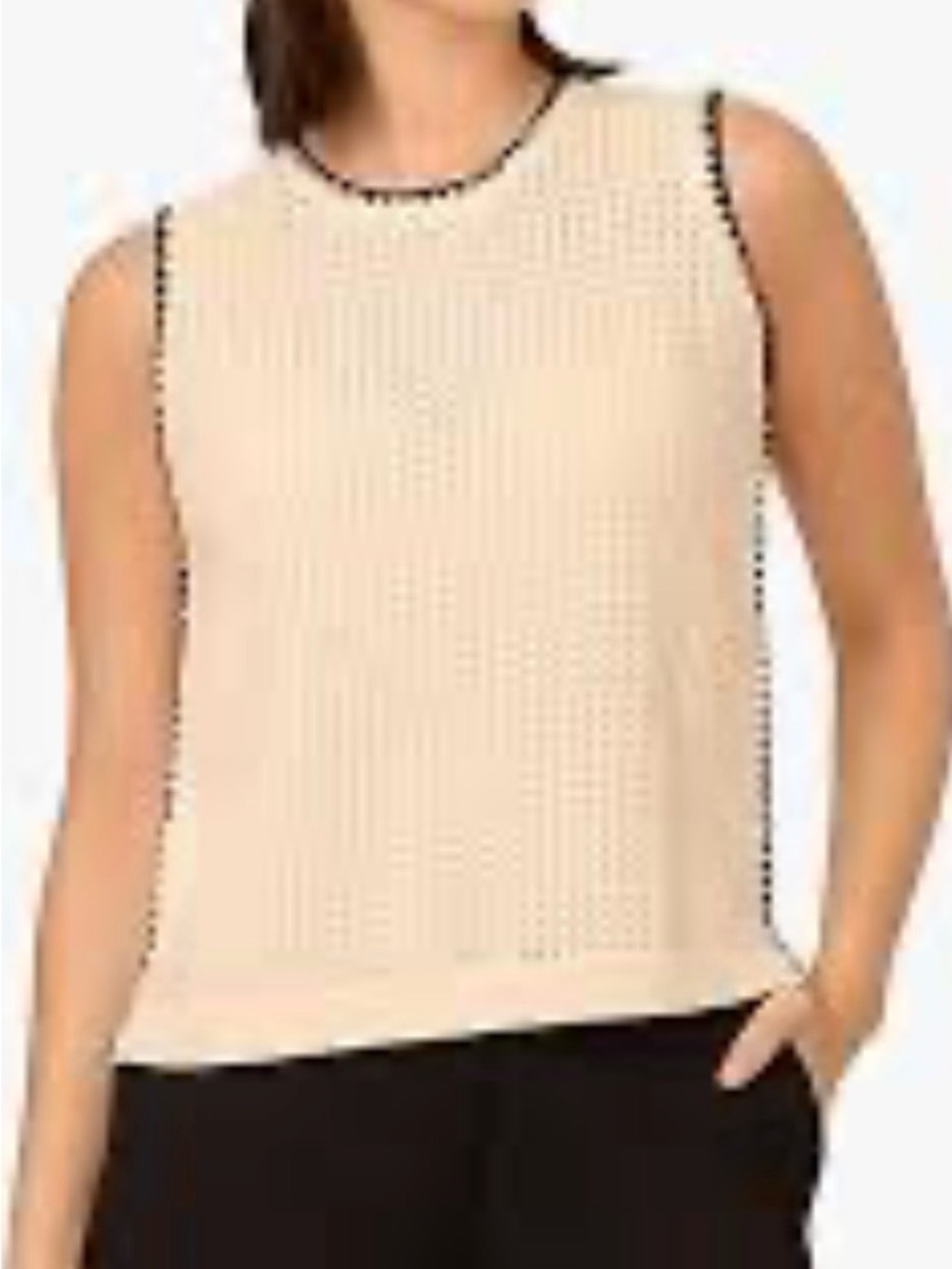 Adrianna Papell Sleeveless Knit Cream Sweater, Size XL